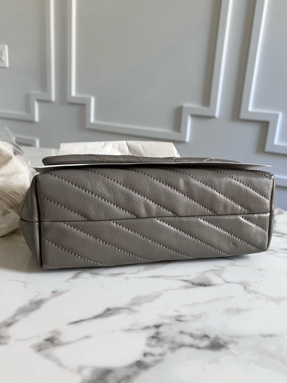 NWT - Tory Burch Kira Chevron Small Convertible Shoulder Bag - Grey Heron👜 - Picture 11 of 11